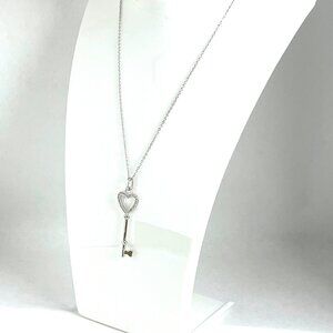 925 Sterling Silver  Key Cubic Zircon Necklace